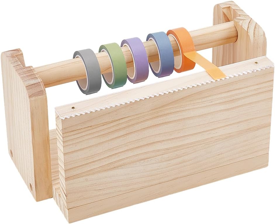 PH PandaHall Tape Dispenser, 9.8x5.9x3.9 inch Wood ing Tape Holder Multi Roll Tape Cutter Craft Tape Stand Holder Wooden Tape Roll Holder Holder for Gift Wrapping Office Home School