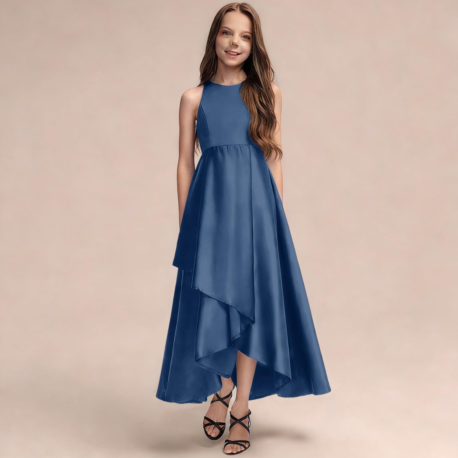 A-Linie Blumenmädchen Kleider Sommer Ärmellos Rüschen Midi Ballkleid Jugendliche Kinder Mädchen Einfarbig Partykleid Swing Prinzessinnenkleid Rundhalsausschnitt Hochzeitskleid