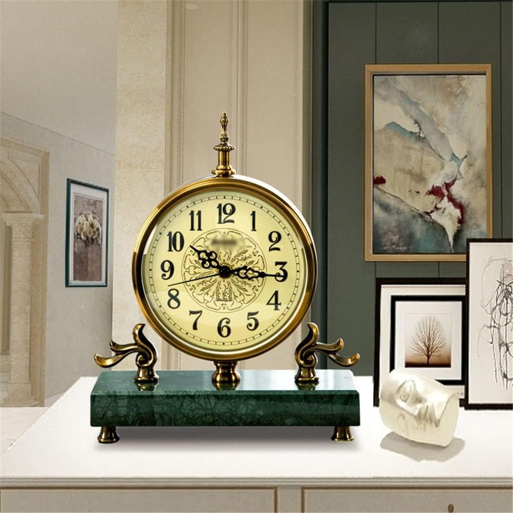 American Retro Silent Table Clock Home Desktop Decoration Metal Table Clock Living Room Quartz Clock Ornaments (Color : A, Size : 2329cm) (B 23 * 29cm)