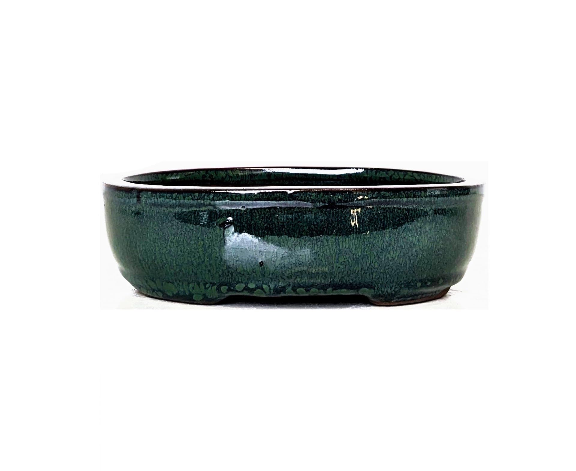 Glazed Ceramic Bonsai Pots without trays (Bottle Green, 16cm)