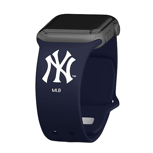 Game Time New York Yankees Silicone Watch Band Compatible with Apple Watch (42/44/45mm Navy)