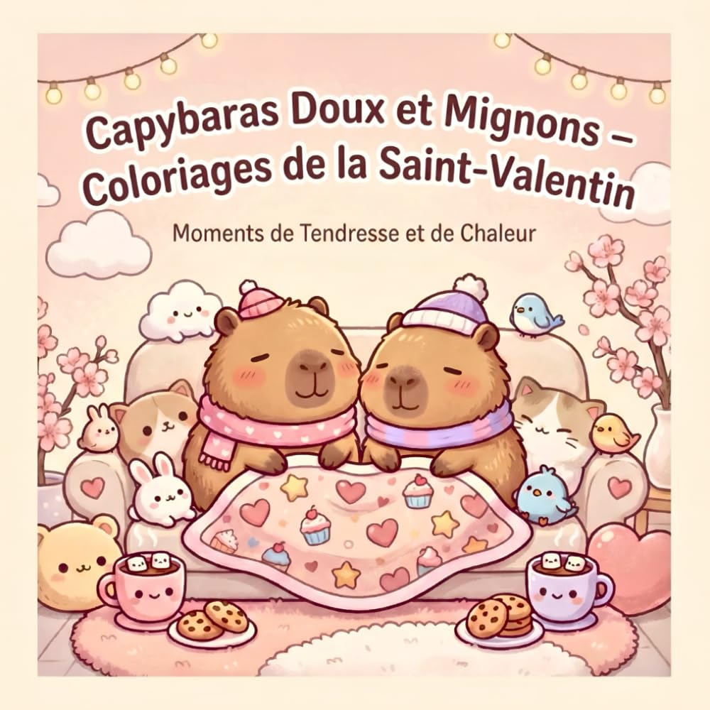 Capybaras Doux et Mignons – Coloriages de la Saint-Valentin: Livre de coloriage cosy avec capybaras et animaux mignons pour adultes, ados et enfants créatifs
