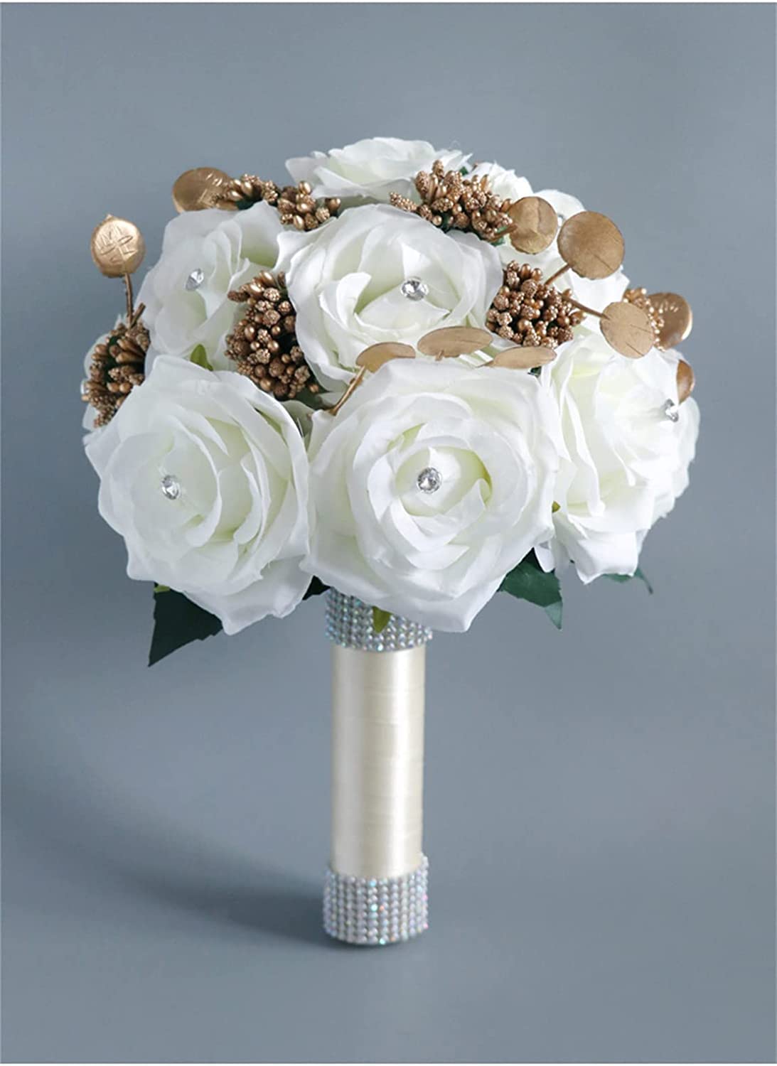 Sposa con in Mano Un Bouquet di Rose Bianche Artificiali, lanciato per la Cerimonia Nuziale e l'anniversario (Monocolore)