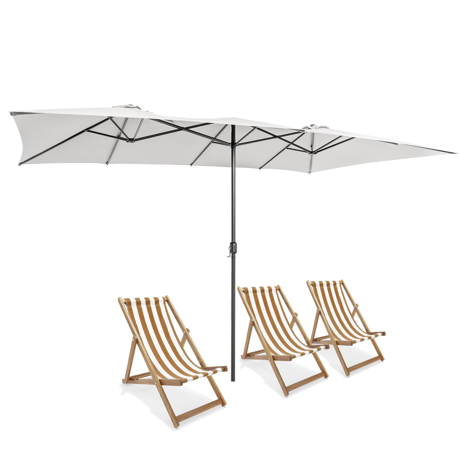 KOMFOTTEU Sombrilla Doble 426x265cm, Parasol Rectangular de Jardín con Manivela y Protección UV, Quitasol de Balcón Grande con Techo de Ventilación, para Piscina, Mercado, Terreza, sin Base