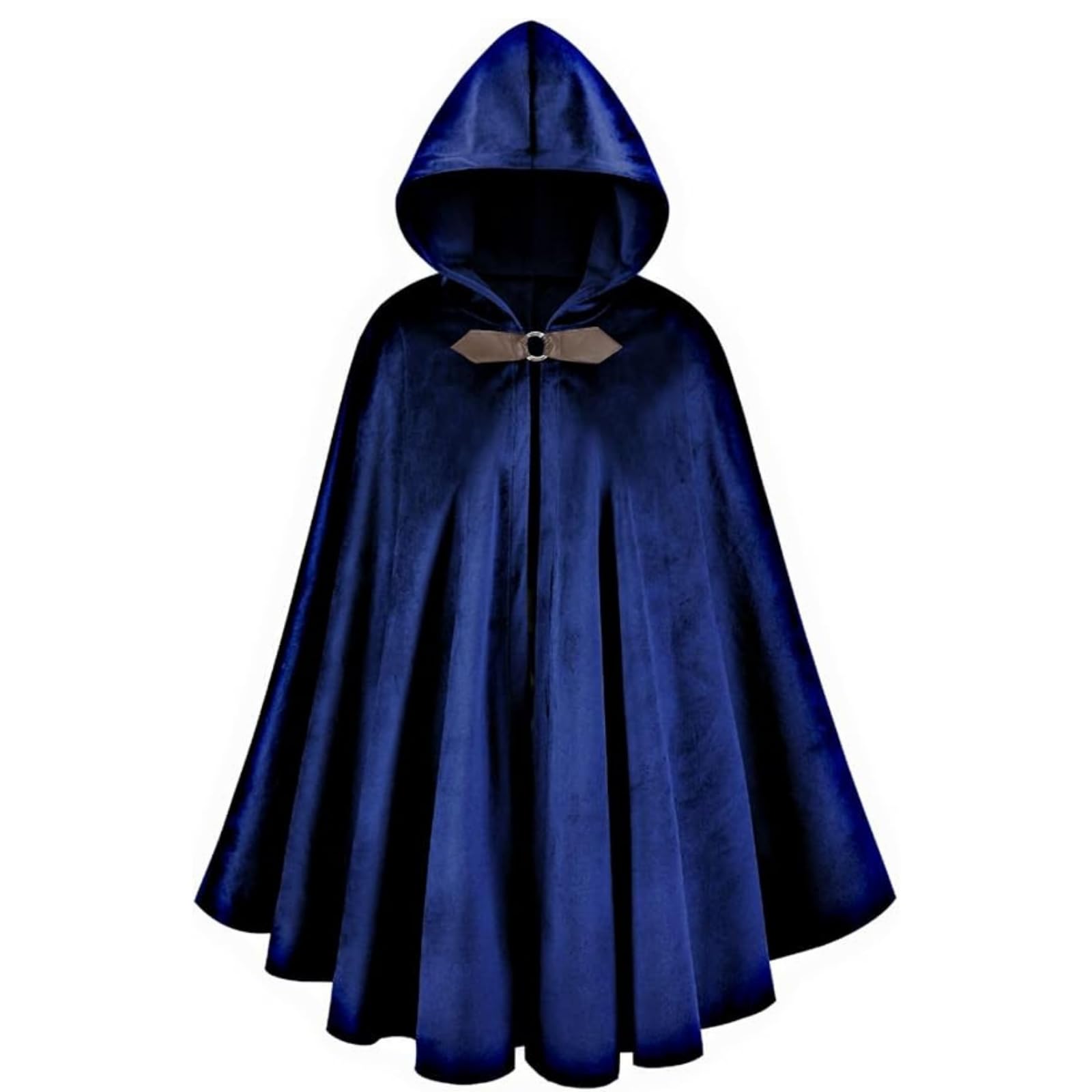 RRCBMD Mens Renaissance Medieval Hooded Cloak Victorian Steampunk Costume Cosplay Blue-100CM