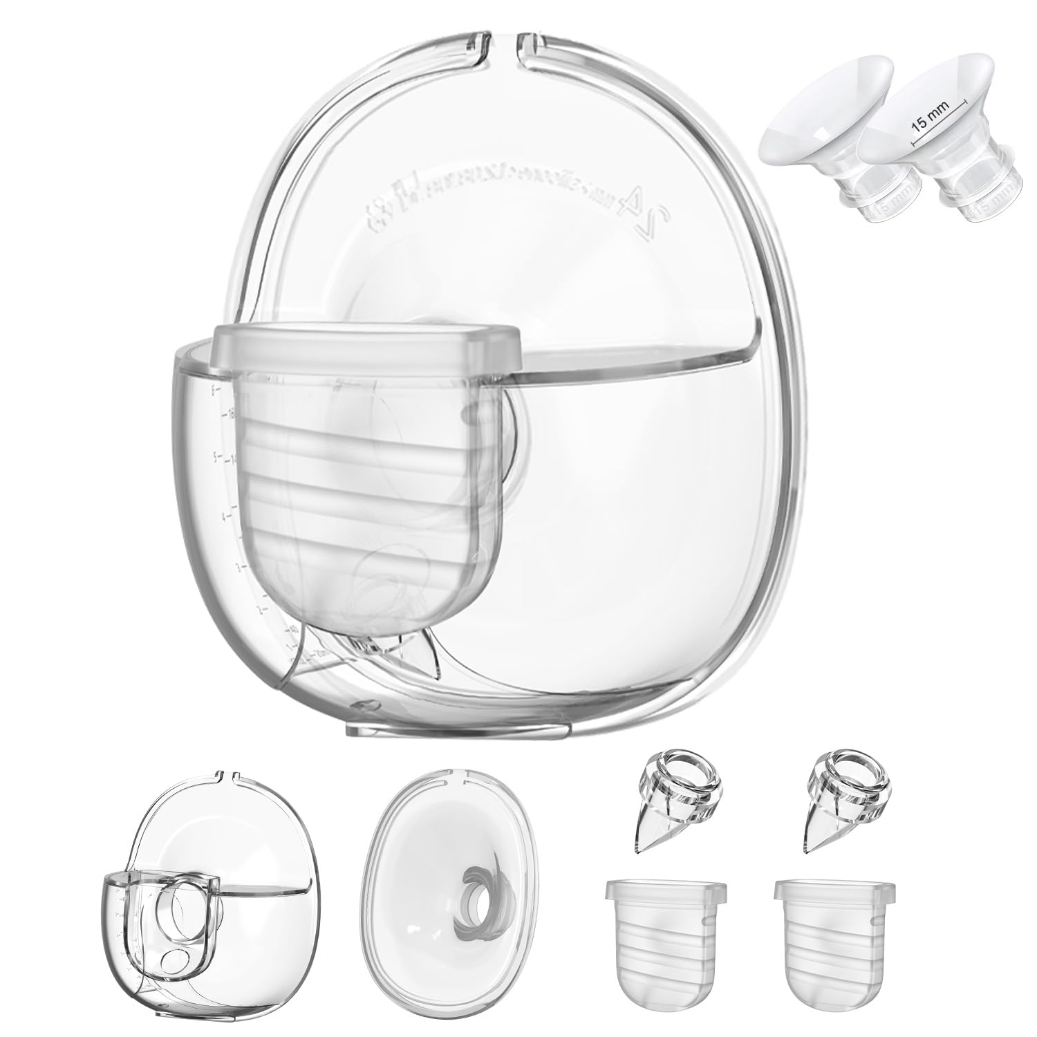 Wearable Breast Pump Replacement Parts, Milk Collector Cup, Compatible with Lansinoh Discreet Duo Nuliie S32 Pump, Include Duckbill Valve, 24mm Flange