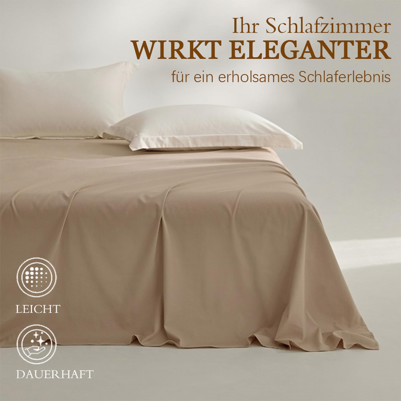 Bettlaken 200 x 245cm Betttuch ohne Gummizug Baumwolle Beige