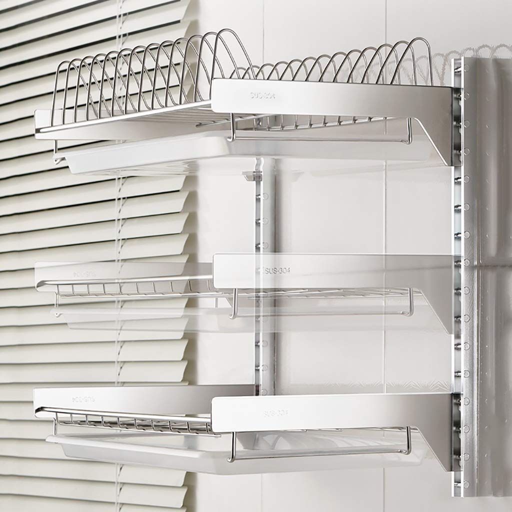 Mensola da Cucina, 3 Strati in Acciaio Inox 304, scolapiatti a Parete con vaschetta di scolo, 42, 26,5, 60 cm