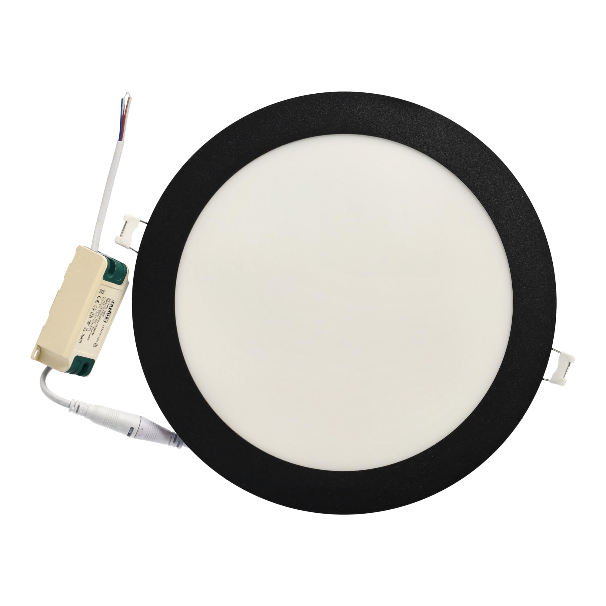 Jandei - Pack 5x Downlight LED 18W Redondo, Empotrable, 1440 Lum, Interior IP20, Marco Acabado Negro, Hueco Corte Ø 200-Ø 205 mm, Extraplano 13mm, Transformador Incluido (Blanco Frío 6000k)