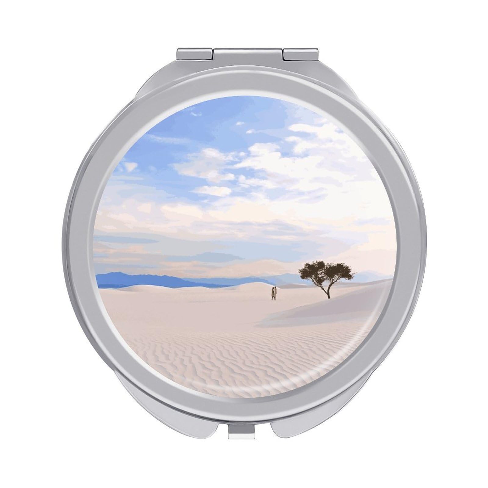FekiLoot Romantic White Sand Landscape Travel Makeup Mirror 2 X /1 X Magnifying Slim Pocket Mirrors Compact for Purse Travel Makeup Mirrors for Pocket, Handbag, Purse Women Gift