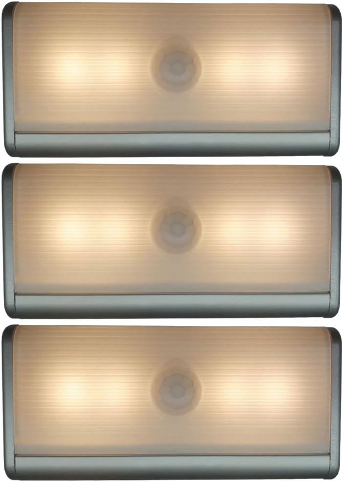 LED Motion Sensor Night Light Rechargeable Battery Powered Cordless Under Cabinet Lights with Stick-Anywhere Magnetic Hook & Loop Tape, 3Pack (Warm White)