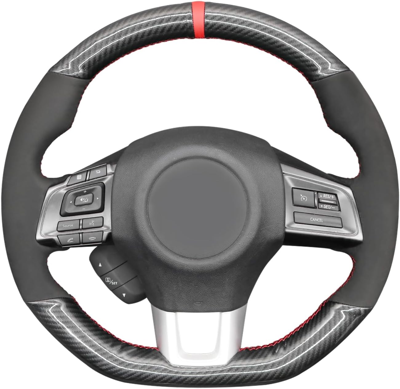 MEWANT Carbon Fiber Steering Wheel Cover for Subaru WRX (STI) 2015-2019 / Levorg 2015-2019/ Made of Bright Carbon Fiber and Suede/WRX Steering Wheel Cover
