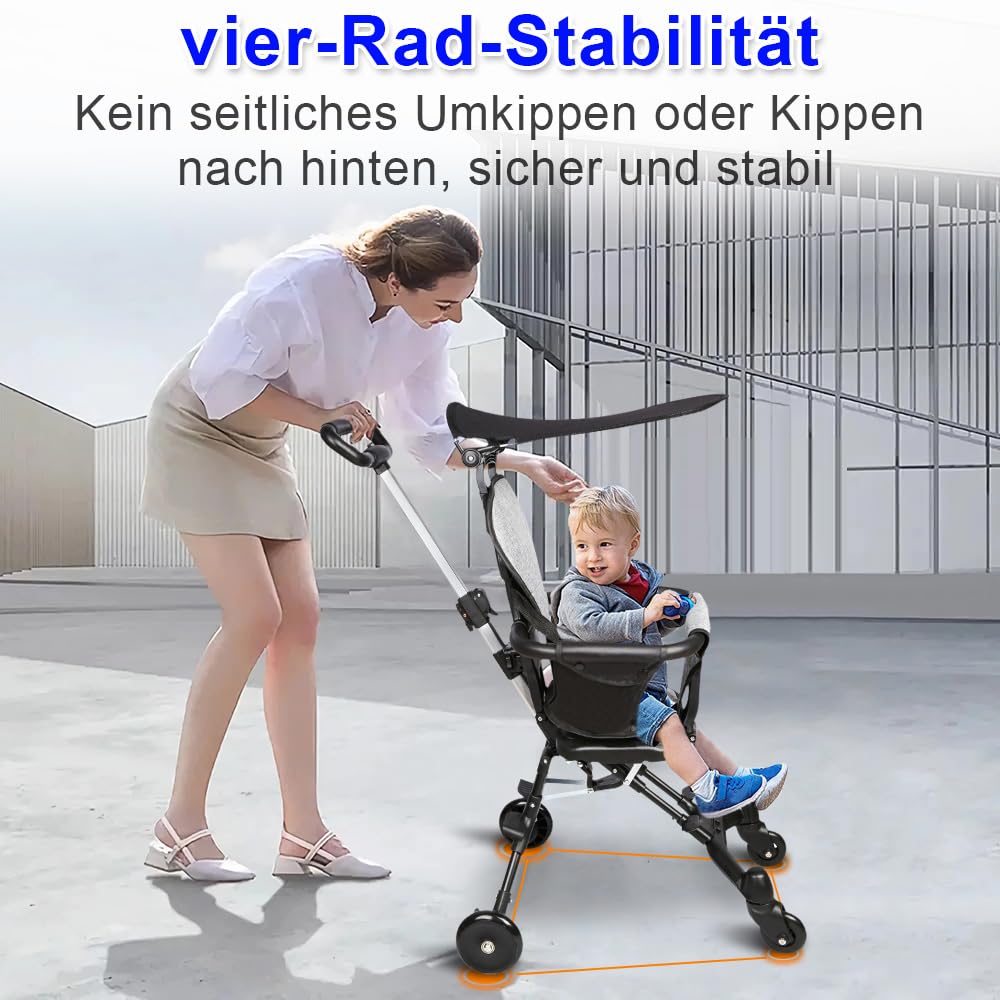 Poussette Bébé Ultra-Légère, de la Naissance à 3 Ans, Siège Réversible, Capote Anti-UV, Compacte pour Voyage et Quotidien,30 * 55 * 86.5cm (noir, pliable)