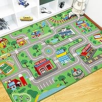 Capslpad Kids Play Rug Town City Road Car Mat 160x100cm (5'2\" x 3'3\") Kids Carpet Playmat Exercise Mat Learning Educational Area Rug for Children Boy Girl Toddler Bedroom Playroom