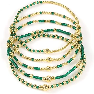 Zian Bohemian Multilayer Beaded Stackable Bracelets for Women Colorful Surfer Heishi Gold Plated Beaded Stretch Bracelets Friendship Vacation Wristbands for Men Summer Beach Jewelry Gift