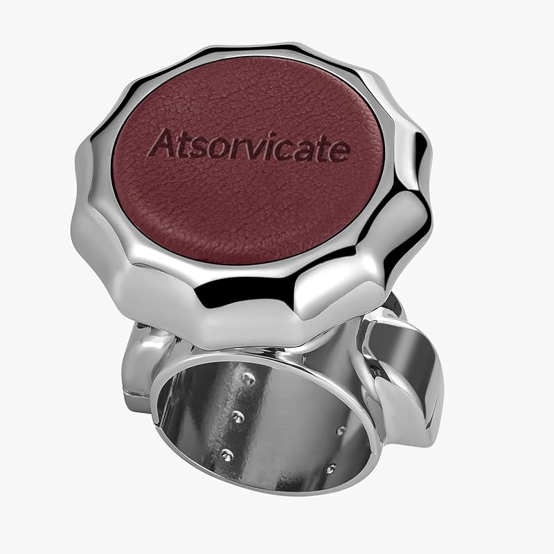 Manopla Giratória para Volante Atsorvicate em Metal e Couro Bovino Vermelho DZLQ-01