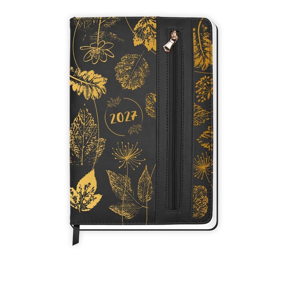 Trötsch Wochenplaner A5 mit Tasche Flowers black 2027: Taschenkalender