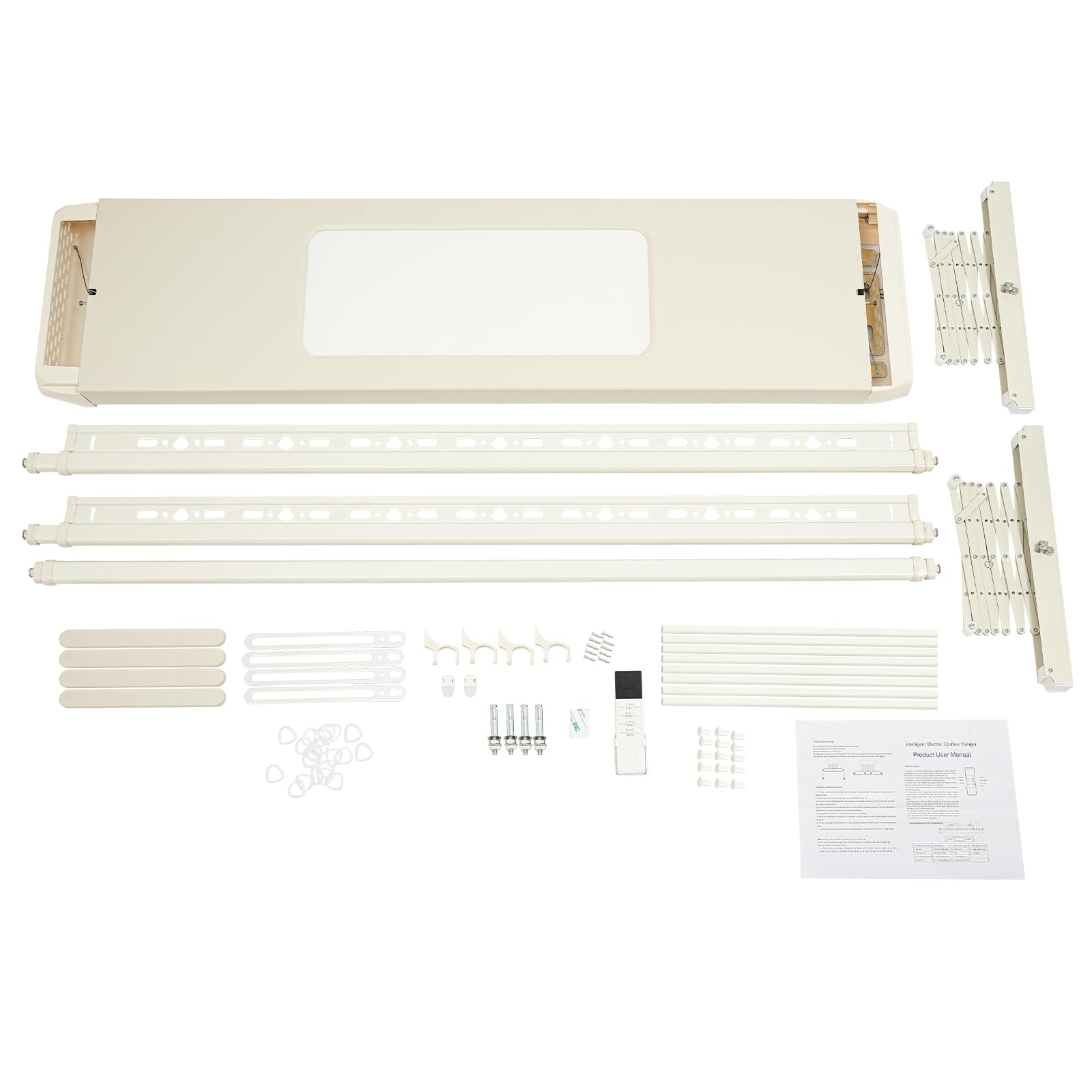 Stendibiancheria da Soffitto di Carico di 35 kg, Lunghezza 130-215 cm, Stendibiancheria da soffitto riscaldantecon telecomando e illuminazione, Stendino con Design Salvaspazio (altezza 110 cm)