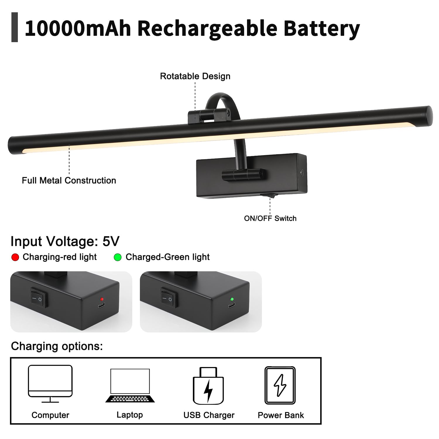 DESOOP Luci dimmerabili nere con telecomando e timer wireless Art luci ricaricabili illuminazione galleria per tela ritratto 24 '' pollici 5W bianco caldo