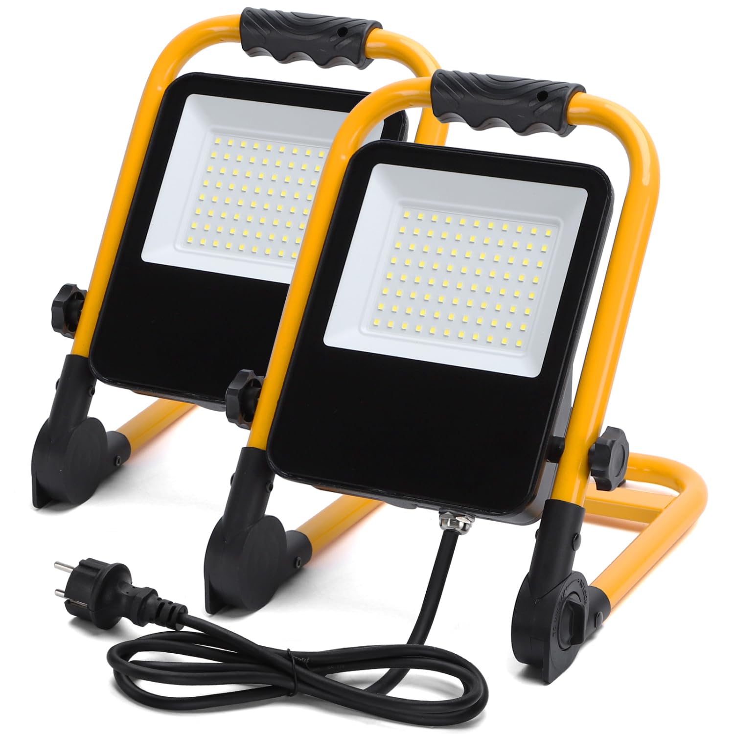 Aigostar Faro da Cantiere 50W, IP65 Impermeabile, Faretto Led da Cantiere con Spina, 6500K Bianco Brillante per Esterno, Lavori, Giardini e Garage, Rotazione 360°, portatile 2 pcs