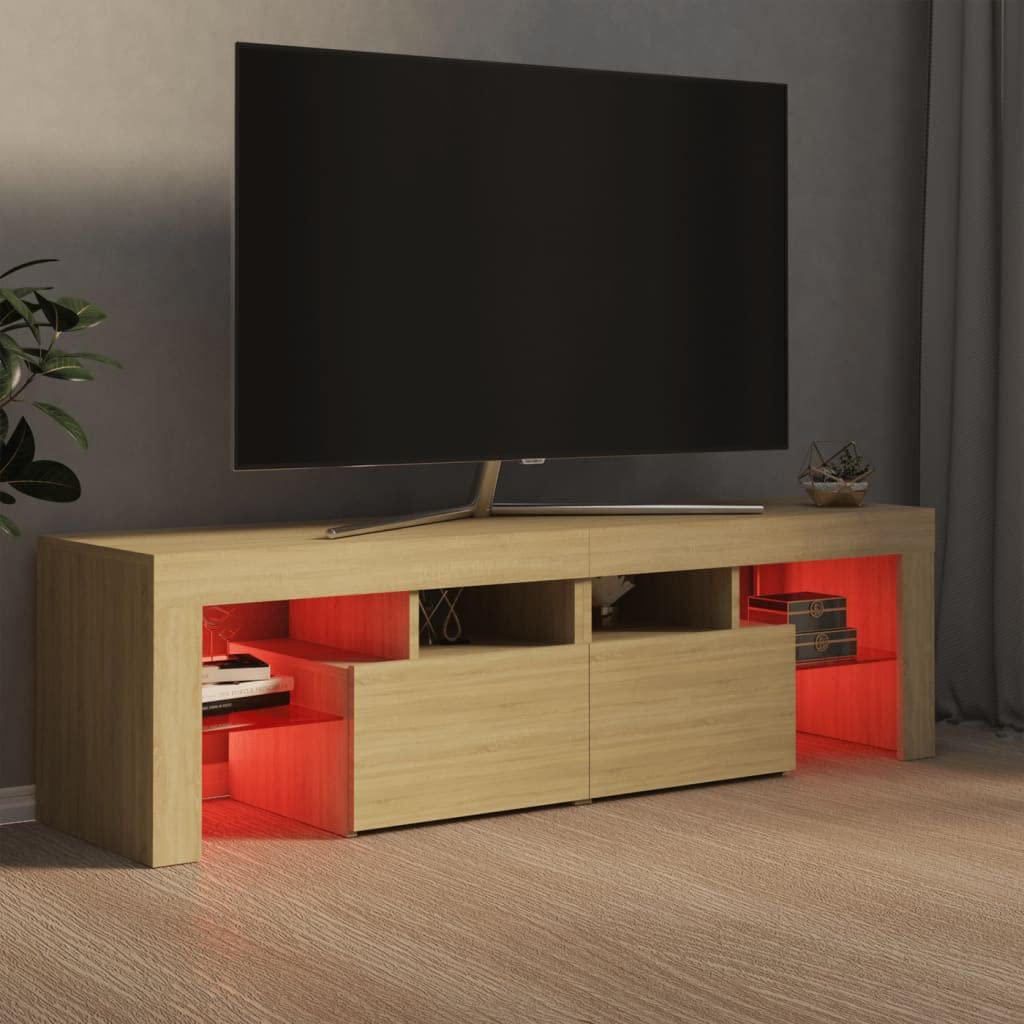 vidaXL TV-Schrank mit LED-Beleuchtung TV Möbel Fernsehtisch Wohnzimmermöbel Lowboard TV Ständer Mediamöbel Fernsehschrank Sonoma-Eiche 140x36,5x40cm