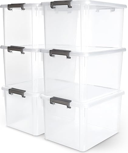 Miniatura 9 de Contenedores de almacenamiento de plástico con tapas, caja de almacenamiento apilable para organizar, contenedores de almacenamiento grandes