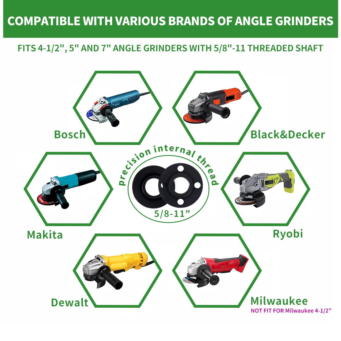 6 dadi per smerigliatrice angolare 5/8"-11 e albero di estensione per smerigliatrice angolare* 3 e chiave regolabile* 1 e chiave da 0,67 "* 1 per Makita Dewalt Milwaukee Metabo Bosch Ryobi Black