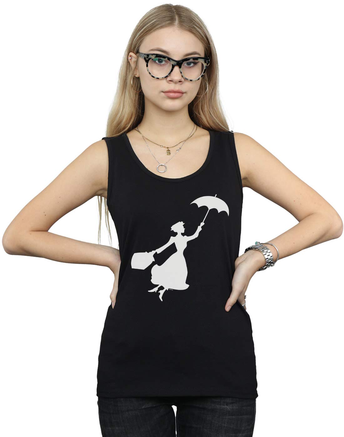 Disney Women's Mary Poppins Flying Silhouette Vest Black Small