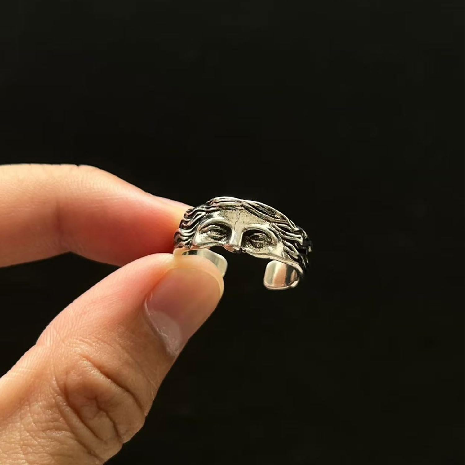 Vintage Artistic Half Face Open Rings,Women's Band Rings,Unique Rings,Adjustable Face Design, Stackable Rings Thumb Fashion Comfort Fit Jewelry Holiday Gift Size For Women Men - Image 5