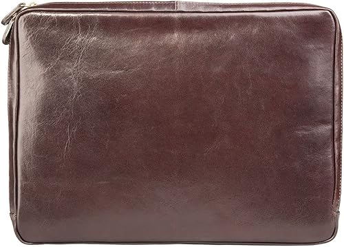 Miniatura 4 de Maxwell Scott - Funda de piel de calidad para portátil de 14 pulgadas, The Bovino, hecha a mano en Italia, Marrón chocolate oscuro
