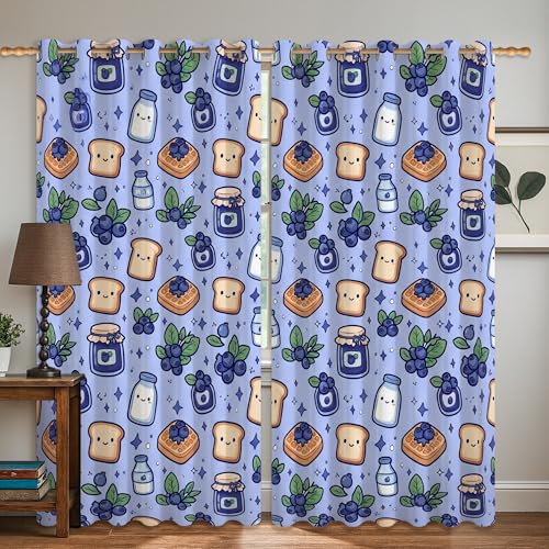 Blueberry Rideaux occultants ludiques et fantaisistes - Lavables en machine - Pour appartement, salon, chambre à coucher - 132 x 183 cm - Bleu