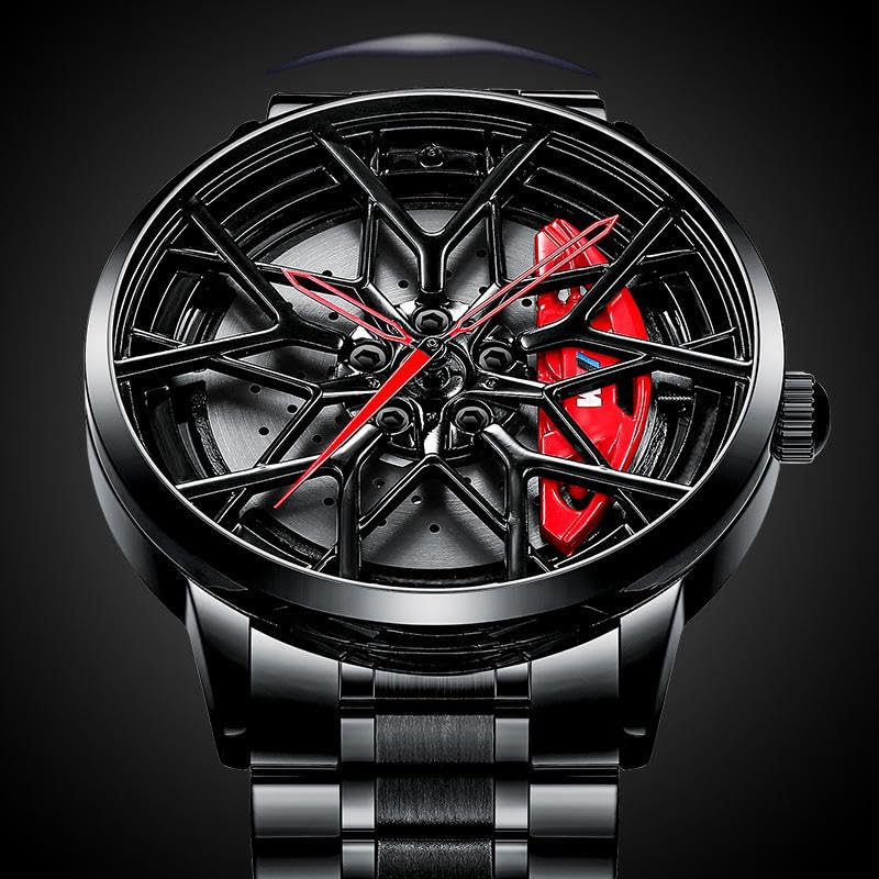 Image of Branded Men's Sport Quartz Watch Car Wheel Dial Rotating Casual Fashion Stainless Steel Alloy Men Multicolour Luxury Watches Wheel Dial Men's Metal Watch Gift Creative Watch