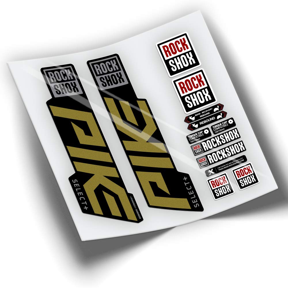 Set Adesivi Rockshox Pike Oro &ndash; Sticker Vinile Per Forcella BMX, MTB, EBike E Dirt &ndash; 7 Pezzi