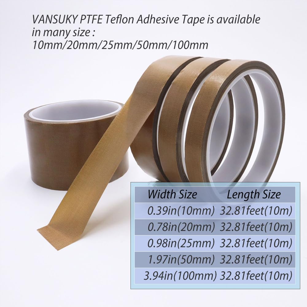 Cinta adhesiva de teflón de PTFE, 100 mm x 10 m, autoadhesiva, para impresora 3D y sellador al vacío (100 mm)