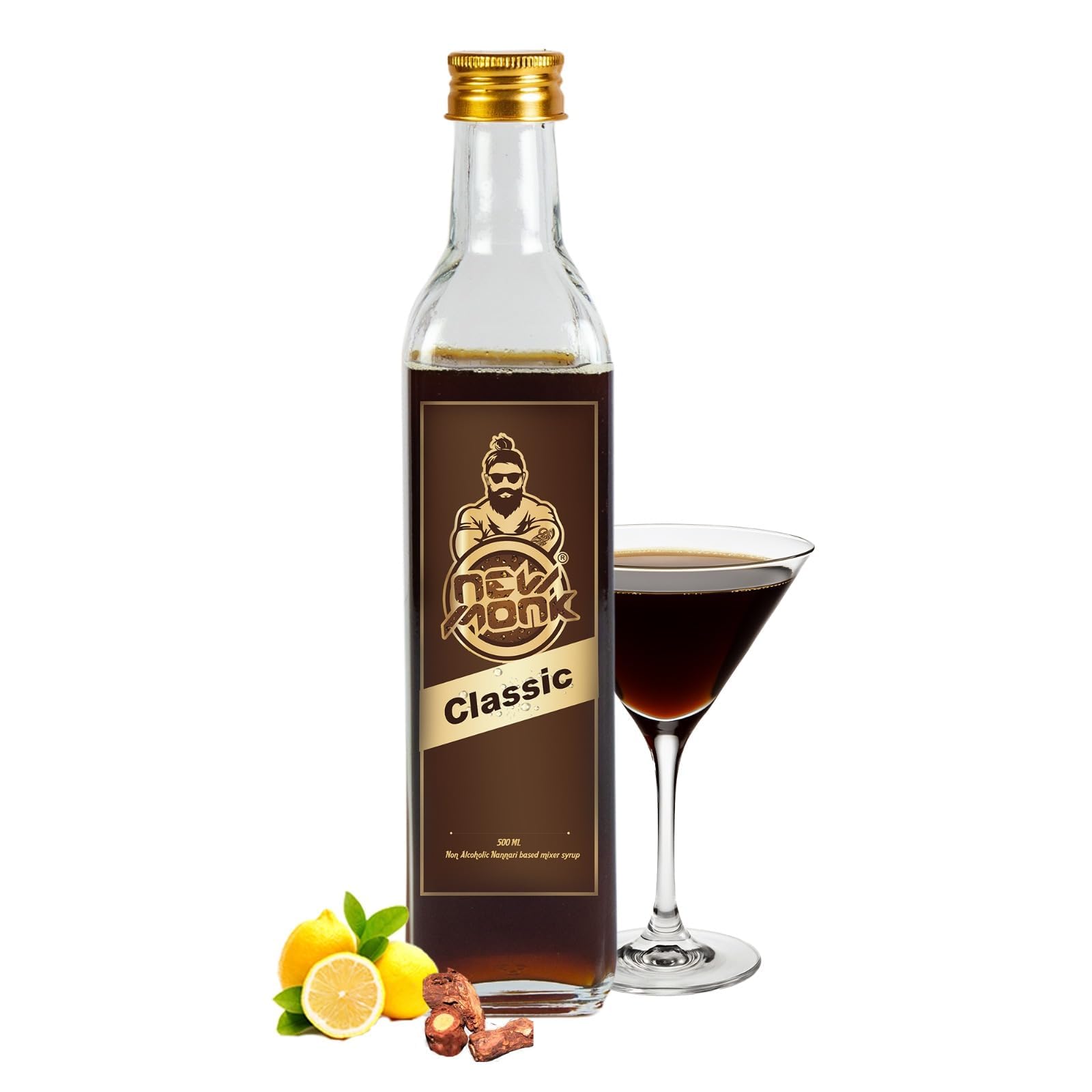 New Monk Mocktail Syrup Classic 500ml Traditional Nannari Root Extract | for Sharbath, Mojito, Iced Tea, Soda, Cocktail Mixers, No Artificial Colors Sweeteners, Natural Sarsaparilla Concentrate