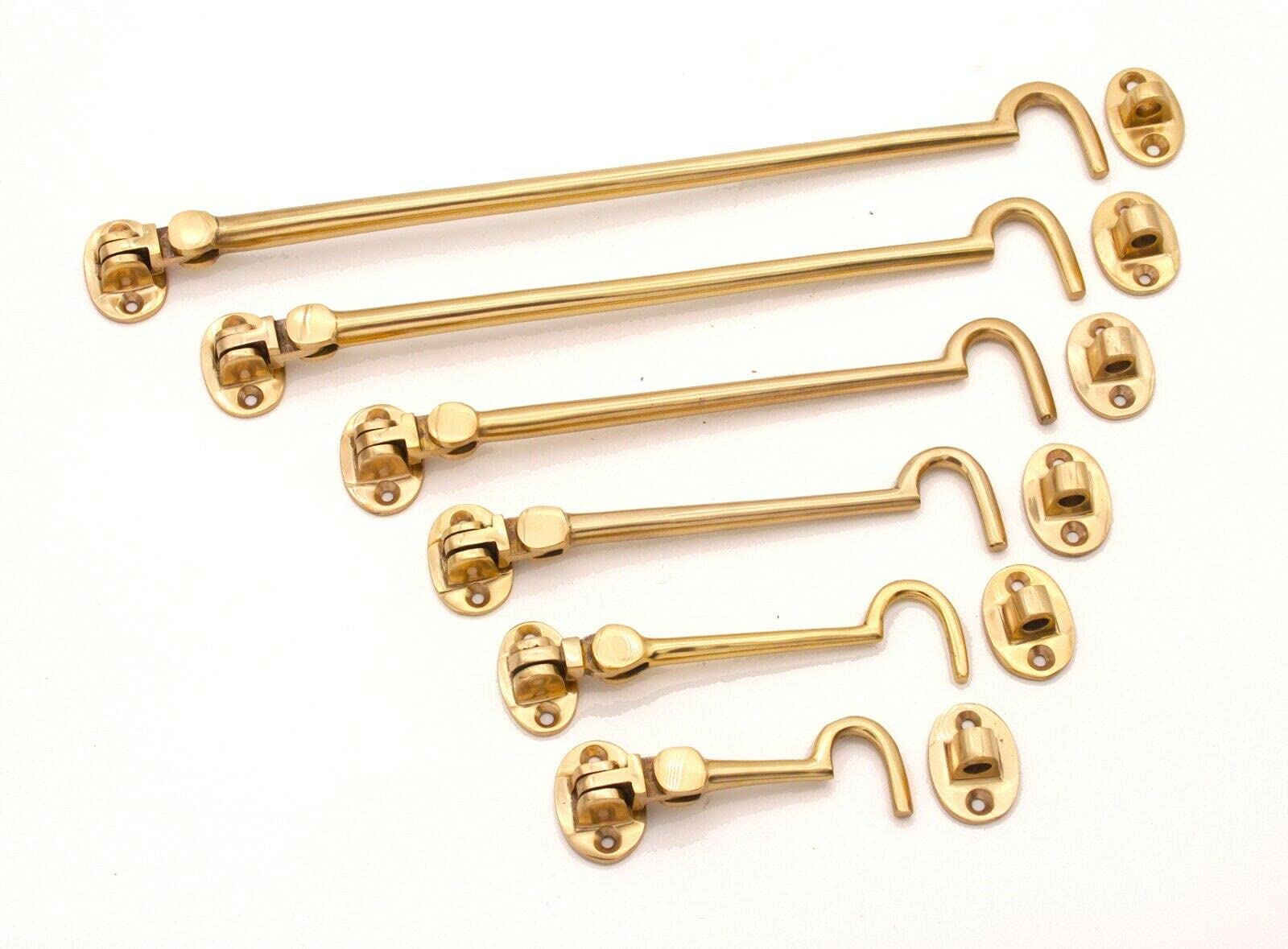Heavy Duty Solid Polished Brass Silent Cabin Hook and Eye 3"/4"/6"/8"/10"/12" (6" - 150mm)