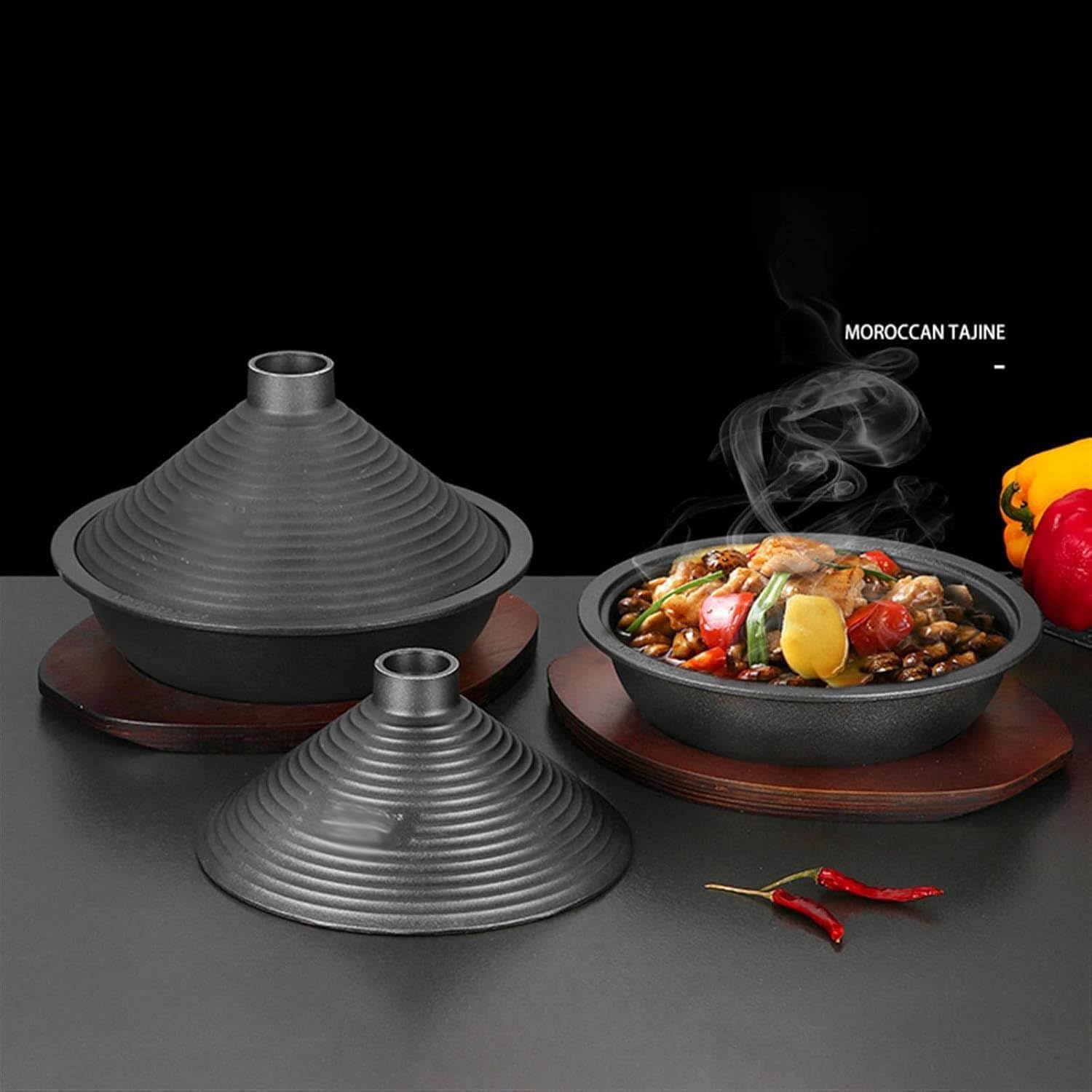 Marokkanischer Tajine-Topf Mit Tablett – Gusseisen, Antihaftbeschichtet, Induktionsgeeignet, Unverzichtbar Für Die Küche Für Gasherde, Konischer Deckel Für Geschmackvolles Kochen(Size:28cm)