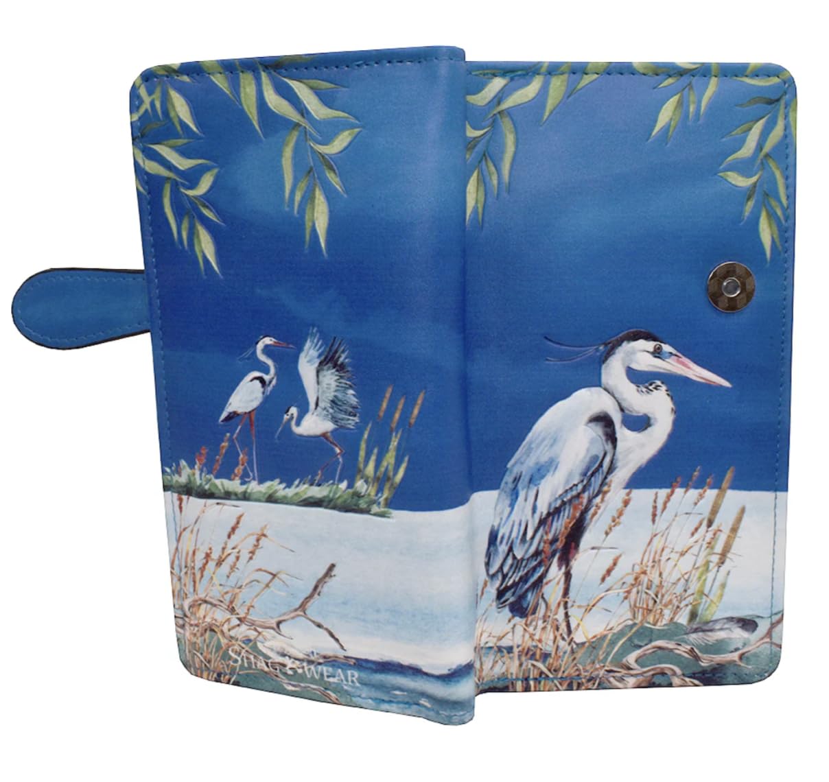 Shag Wear Blue Heron Nature Wallet for Women and Teen Girls Vegan Faux Leather Sky Blue 7"