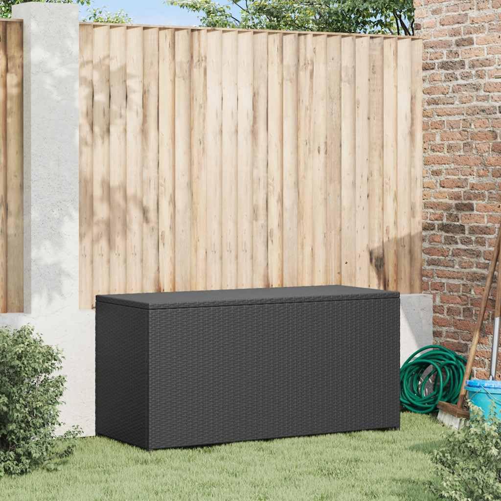 Garten-Auflagenbox Schwarz aus Poly Rattan 120x50x60 cm mit wasserdichtem Deckel und Stauraum für Kissen Aufbewahrung auf Balkon Terrasse Outdoor