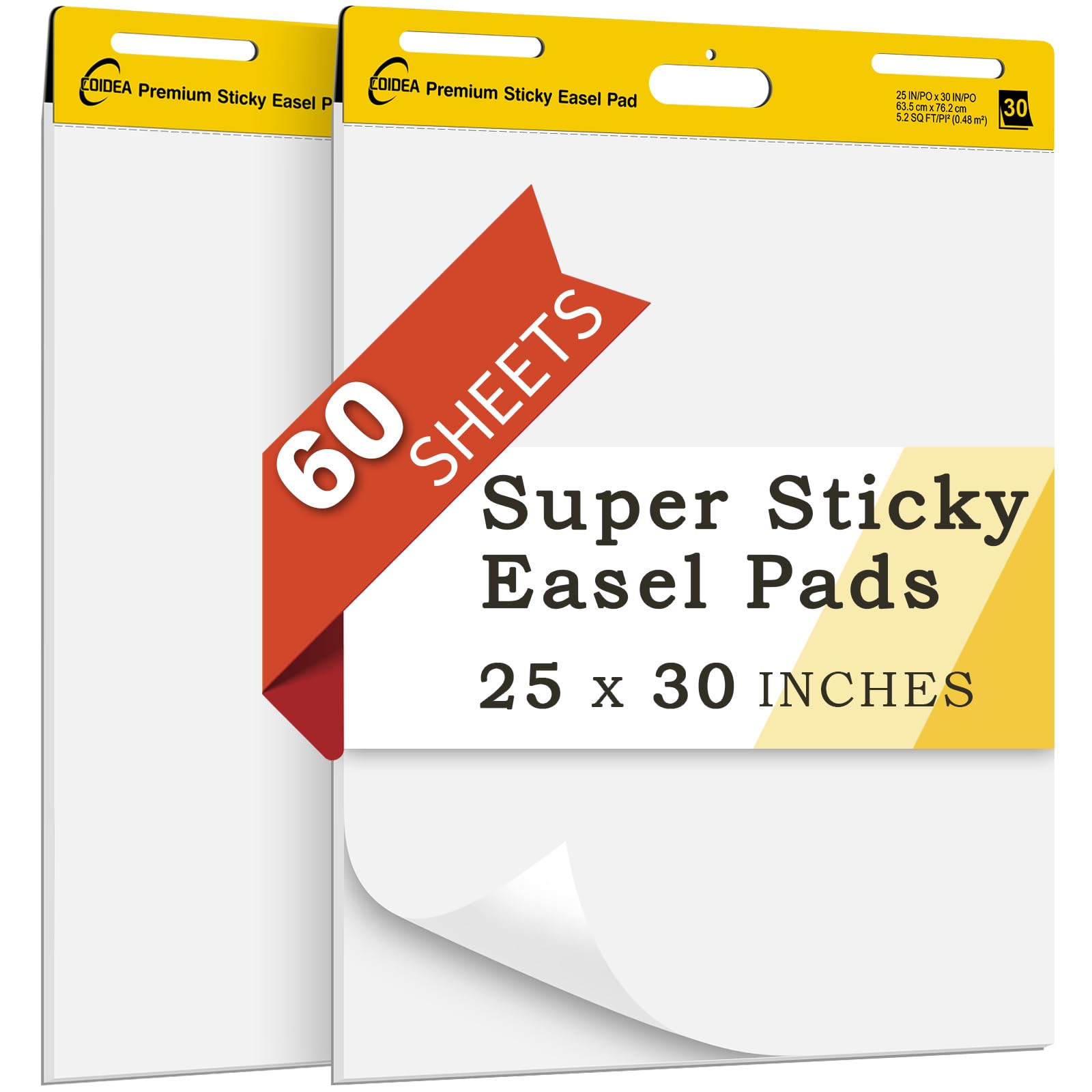 Sticky Easel Pad, 25 in x 30 in, Large Sticky Notes for Wall, Super Sticky Easel Paper, Self Stick Flip Chart Paper for Teachers and Office, White, 30 Sheets/Pad, 2 Pad Total