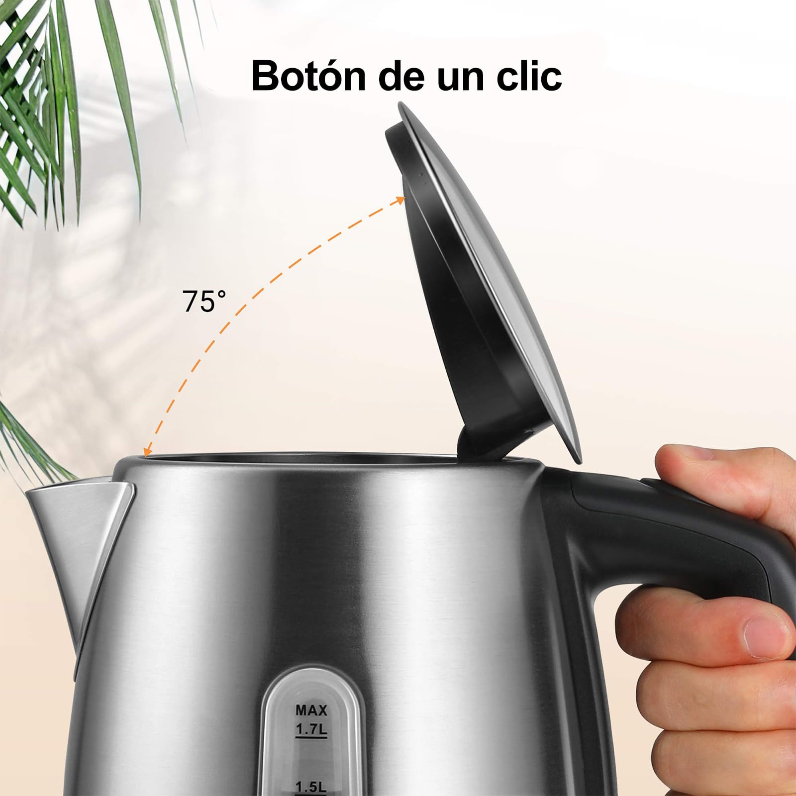 Midea Hervidor de Agua Eléctrico con Control de Temperatura (40, 60, 70, 80, 90, 100℃), Acero Inoxidable 1,7L Kettle, Hervidor Agua 2200W con Indicador del Nivel de Agua, Mantener caliente 60 minutos