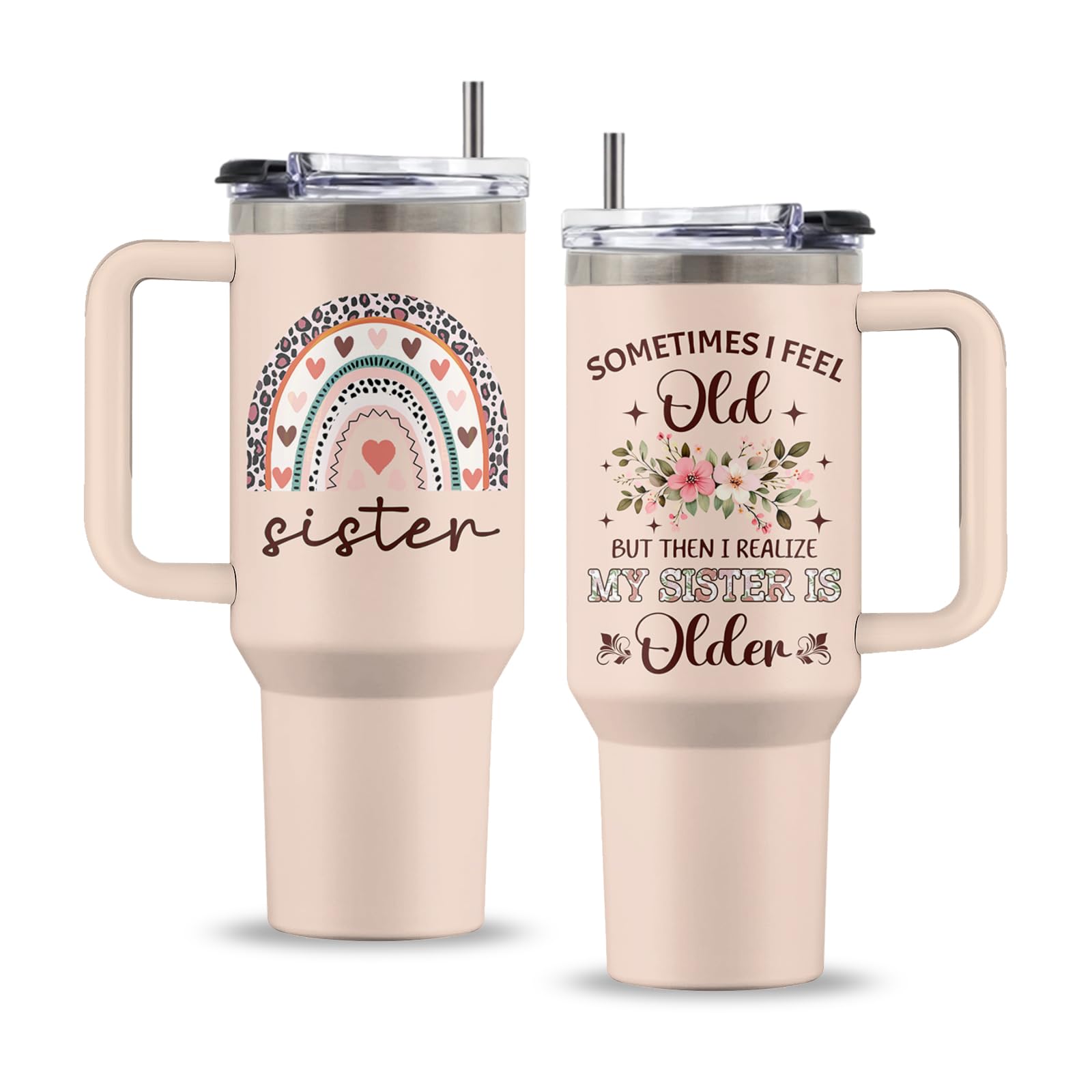 Uibunoo Sister Birthday Gifts, Sister Gifts from Sisters, Gift for Sisters, 40 Oz Sis Tumbler with Handle & Straw, Big Sis Gift for Girl, Thanksgiving