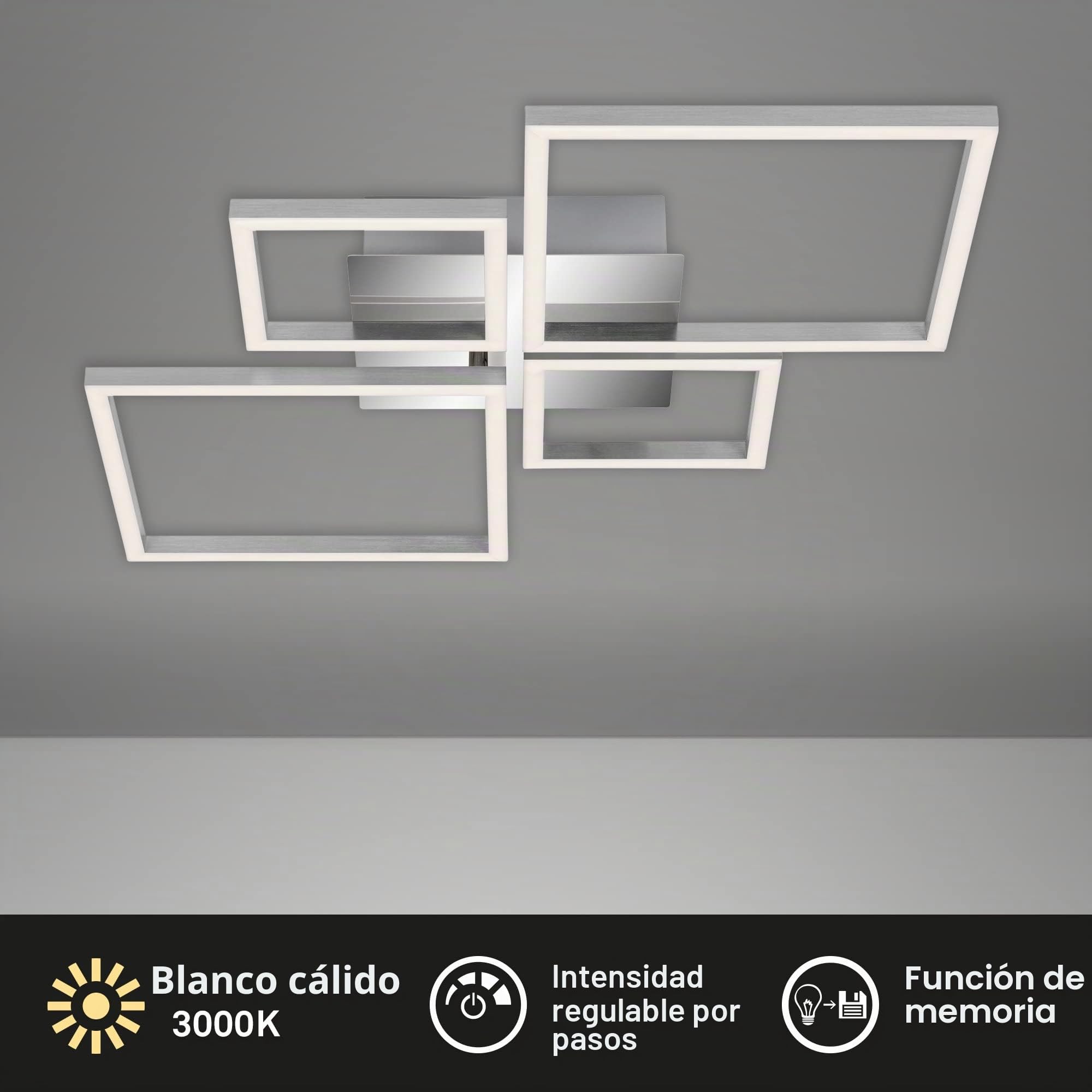 BRILONER Leuchten - Lámpara de Techo LED Giratoria, Luz de Techo Regulable, 48 Vatios, 4000 Lúmenes, 3000 Kelvin, Color Cromo Plateado