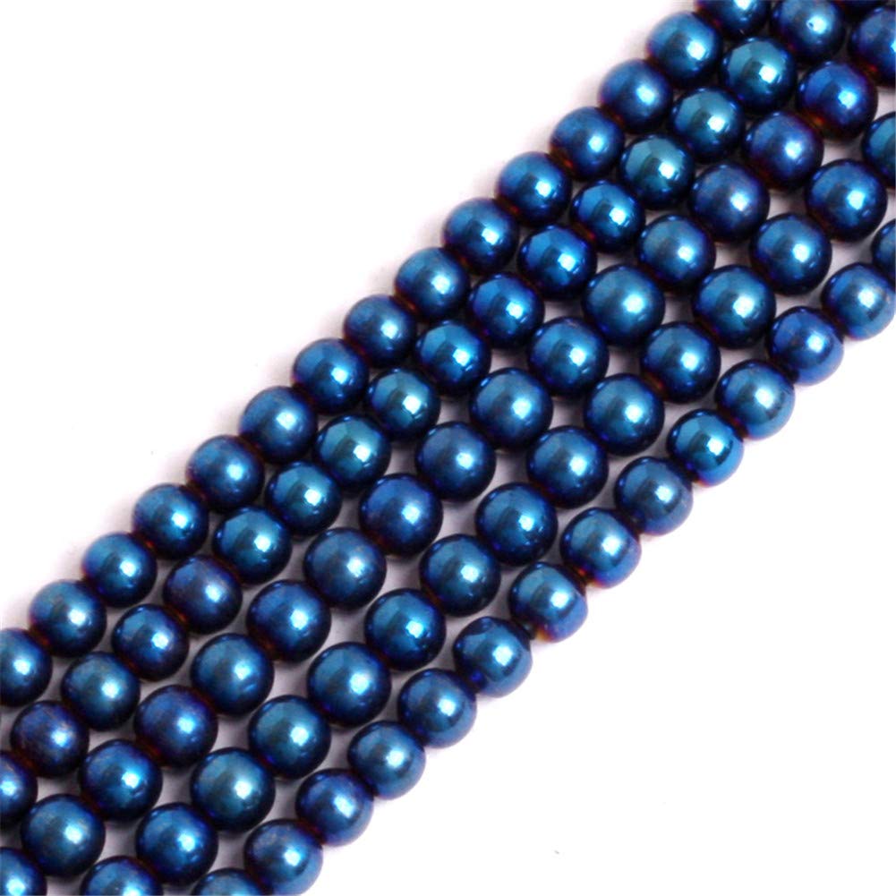 GEM-Inside Natural 4mm Non-Magnetic Blue Metallic Coated Hematite Round Gemstone Semi Precious Loose Beads for Jewellery Making 15''