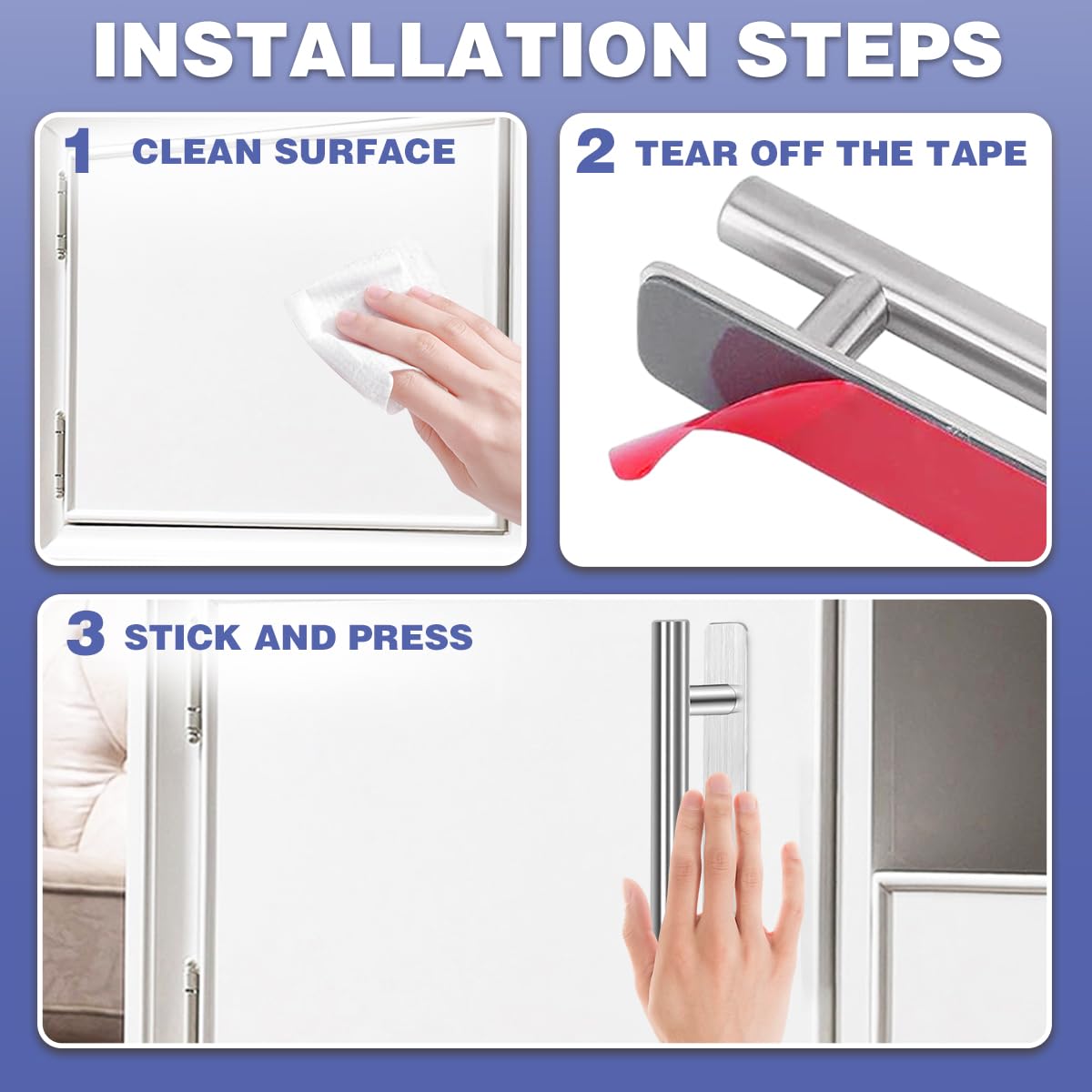 Maniglie Adesive Per Mobili - 2 Pezzi In Acciaio Inox, Senza Bisogno Di Forare - Foto 5