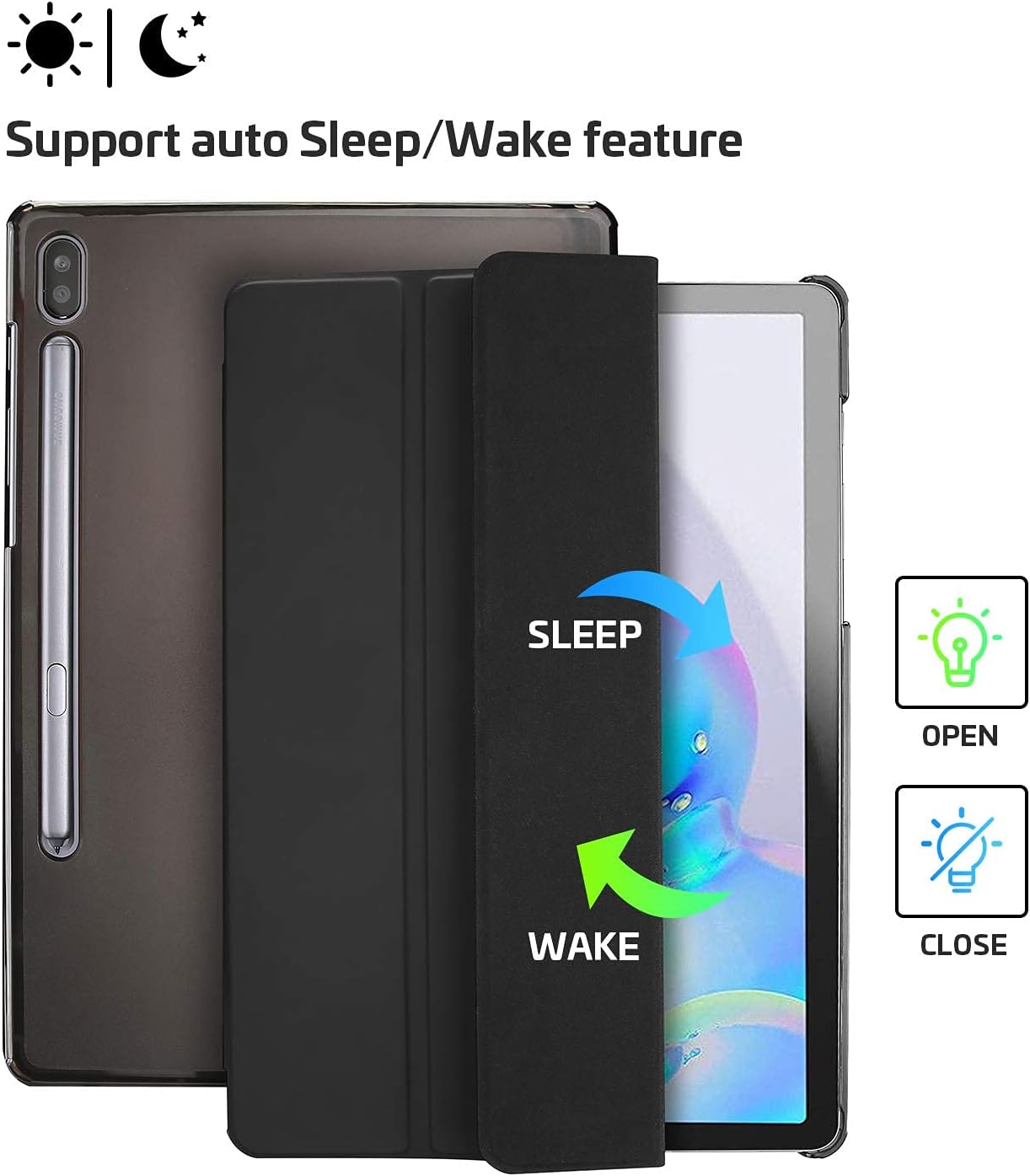 ProCase Galaxy Tab S6 10.5 Case 2019 with S Pen Holder (Model SM-T860/T865/T867), Ultra Slim Lightweight Stand Protective Case with Soft TPU Back Cover for Galaxy Tab S6 10.5-Inch Tablet 2019 Black