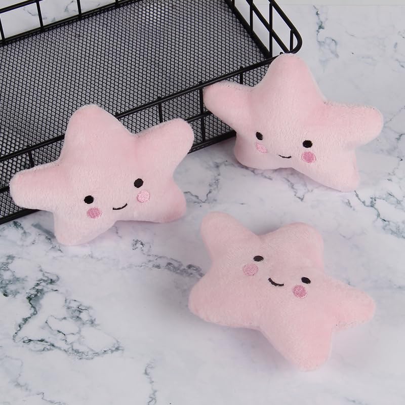DAFORERAL Squeaky Plush Dog Toys, 3 Pack Soft Chew Toy Set for Small Dogs and Puppies, Cloud Moon or Star Design, Durable PP Cotton, BB Sound Inside (Star pink) — image 1