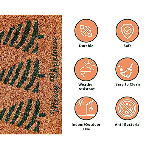 Image of Onlymat Christmas Coir Doormat With Non-Slip PVC Backing for Gateway, Entryway, Outdoor, Indoor, Patio - Durable and Large, Weatherproof Multicolour, Merry Christmas and Tree Printed Rug (60cm x 1.5cm x 40 cm)