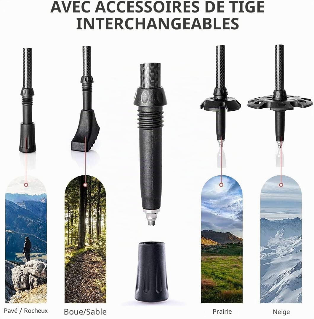 Naturehike Bâtons de Randonnée en Fibre Carbone de Marche Télescopiques avec Poignée en Liège Naturel et Poignées EVA Ultralight Polonais pour Camping Backpacking 2 Paquets