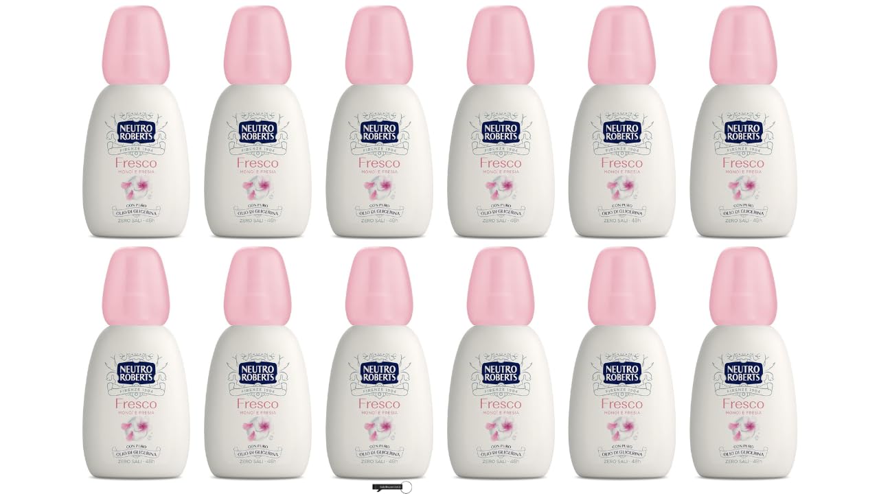 Neutro Roberts Fresco Deodorante Spray, Monoi e Freesia, senza sali di alluminio, con olio di glicerolo puro, protezione 48h, 75 ml, confezione da 12, + Italy shop portachiavi gratuito